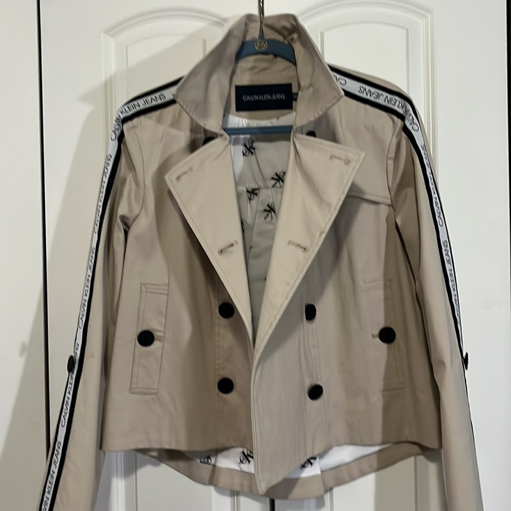 Calvin Klein Beige Trench Coat with Black Accents